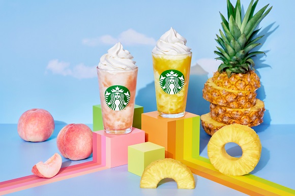 【STARBUCKS COFFEE】スターバックス初のテイスト、パイナップルと、真夏の定番ピーチのフラペチーノ®が同時に登場。